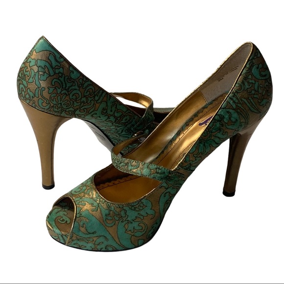 Hale Bob Teal Leather Peep Toe Maryjane Stiletto - Picture 14 of 14